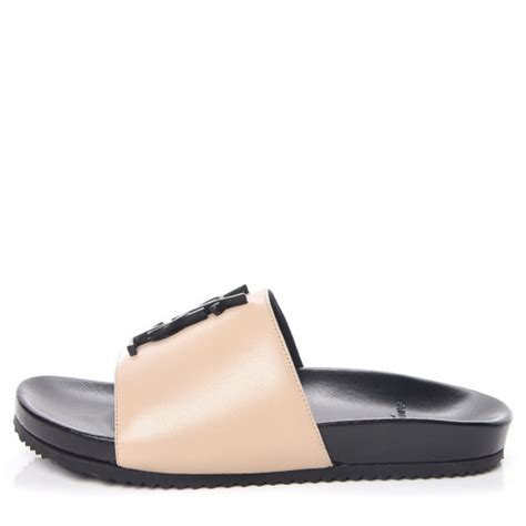 SAINT LAURENT Lambskin Joan Slide Sandals Black